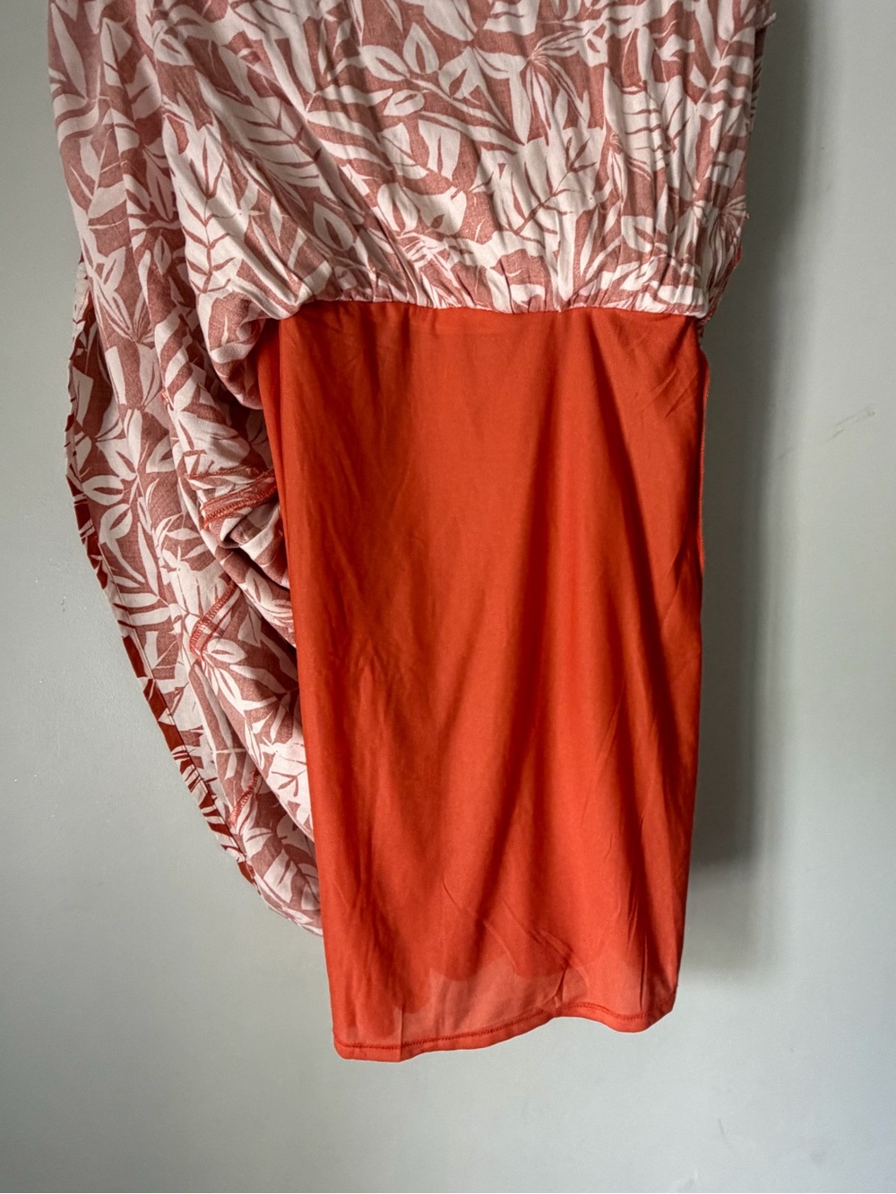 Bécool Tropical Leaf Print Smocked Maxi Dress Orange Cream Size Large - Picture 6 of 9